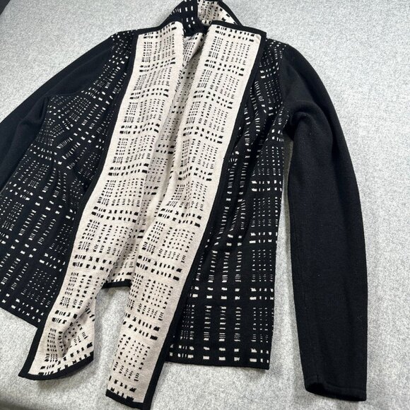 Ivanka Trump Womens Small Black Cream Open Front Cardigan Long Sleeve Abstract - Picture 13 of 16